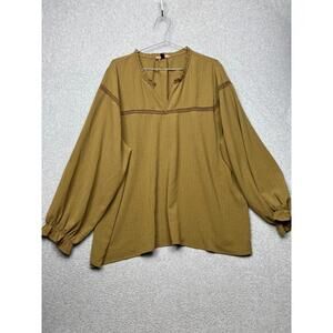 East Adeline Embroidered Tunic Blouse Plus 2X Boho Prairie Peasant Sleeves Green